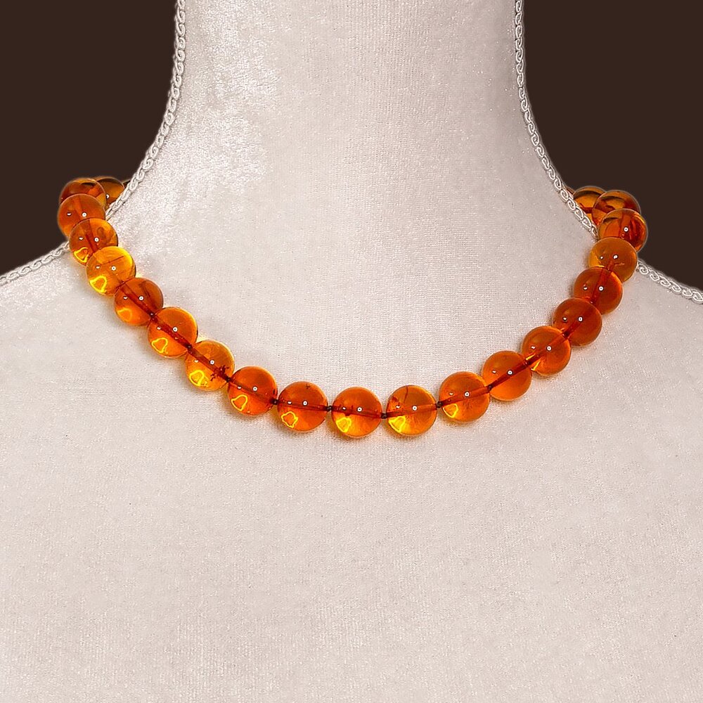 100% NATURAL BALTIC AMBER - Not Pressed 11 mm Round Cognac Beads Necklace 30.4g